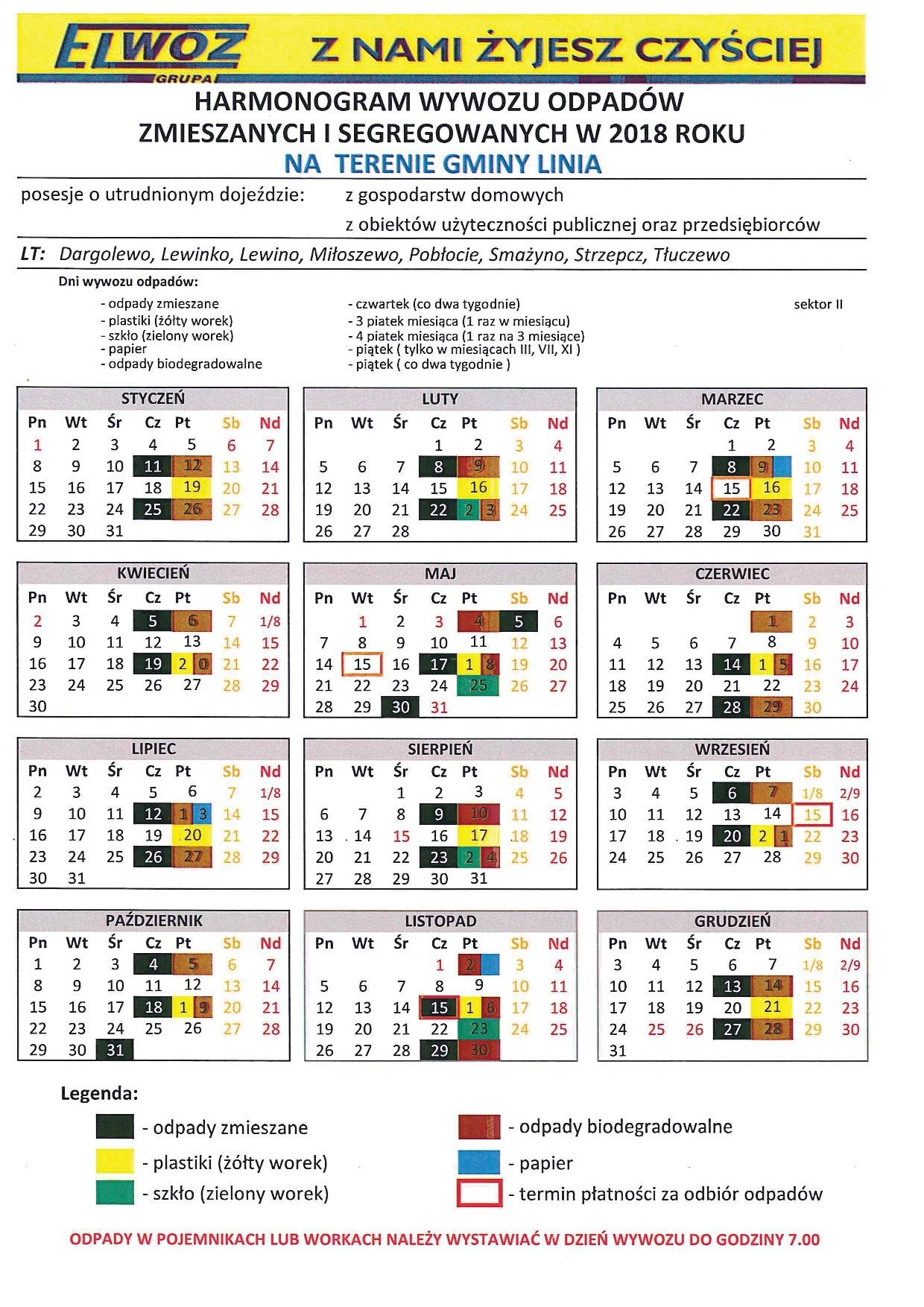 Gmina Dubiecko Wywóz śmieci 2018 HARMONOGRAM WYWOZU ŚMIECI 2018 - Urząd Gminy Linia
