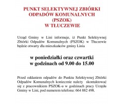 PSZOK w Tłuczewie otwarty w poniedziałki i czwartki  9:00 do 15:00