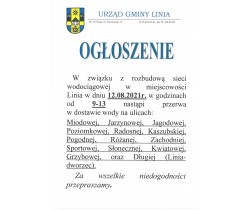 Ogłoszenie o przerwie w dostawie wody - Linia w stronę Lęborka