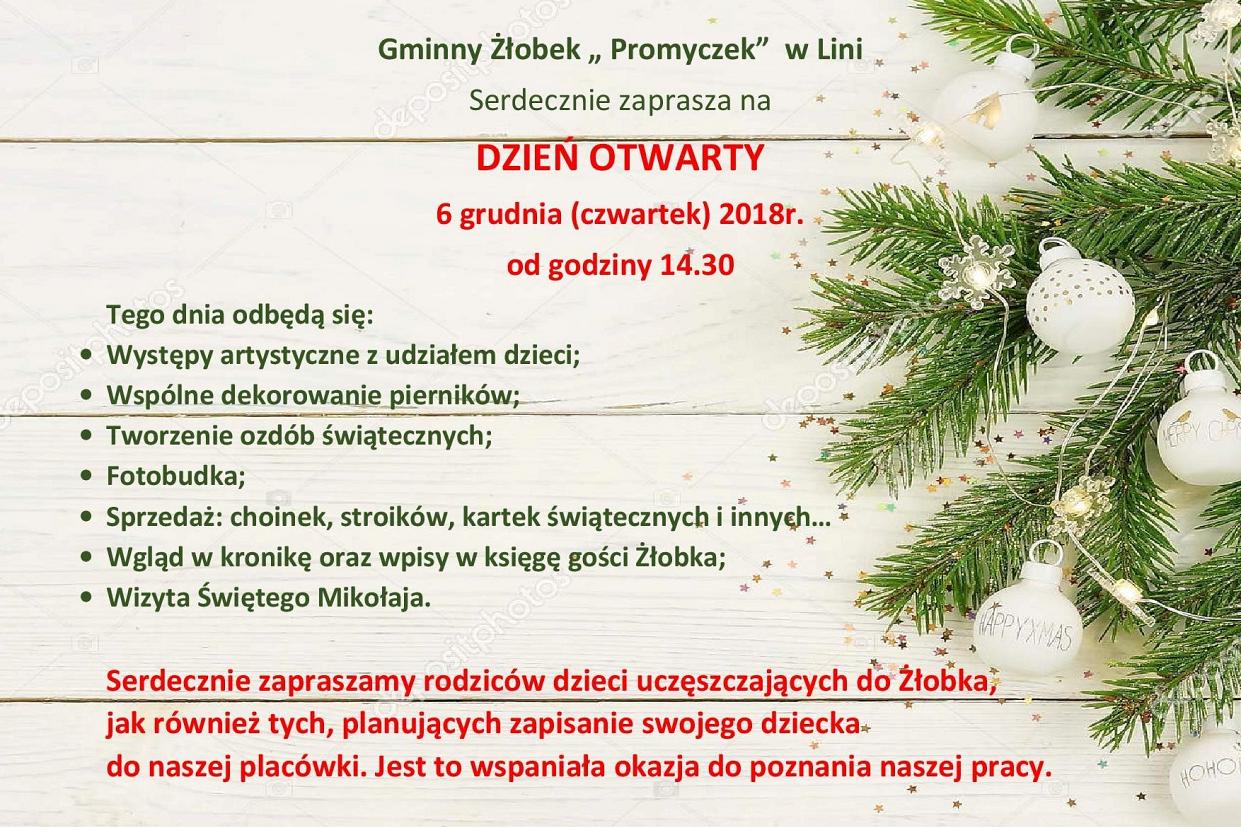 Żłobek Promyczek zaprasza na dzień otwarty 6.XII.2018 godz.14:30