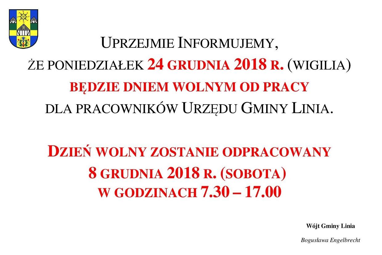 24 grudzień 2018 Urząd Gminy Linia nieczynny.