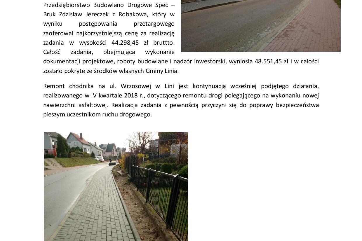 Nowy chodnik dla mieszkańców ul. Wrzosowej w Lini