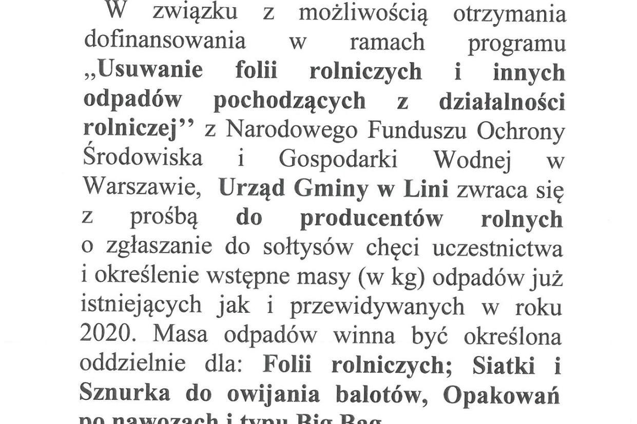 Usuwanie folii rolniczych i innych odpadów pochodzących z działalności rolniczej