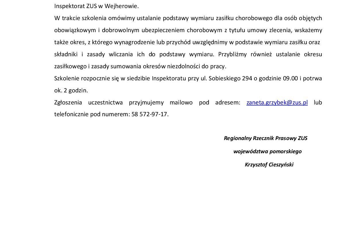 Bezpłatne szkolenie dla płatników składek poświęcone świadczeniom krótkoterminowym z ubezpieczenia społecznego w razie choroby