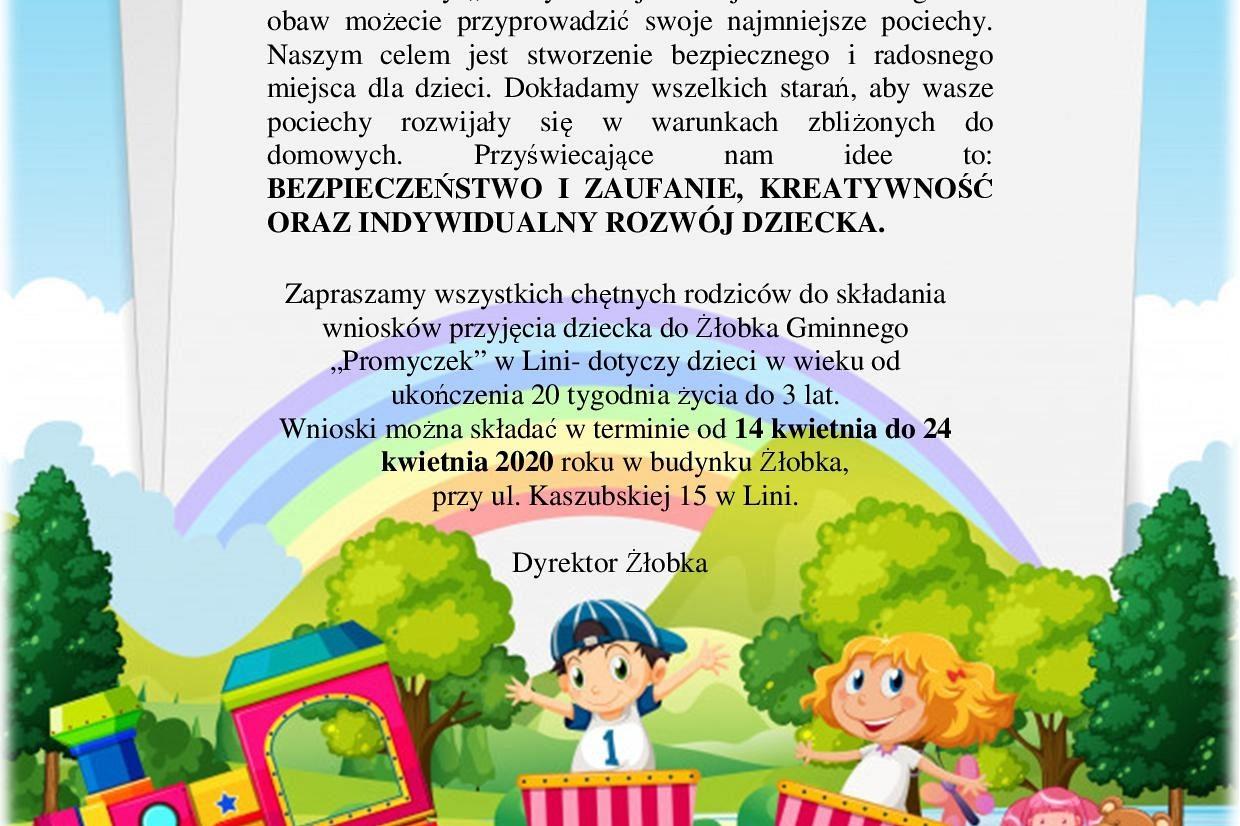 Rekrutacja do Żłobka Promyczek na rok szkolny 2020/2021