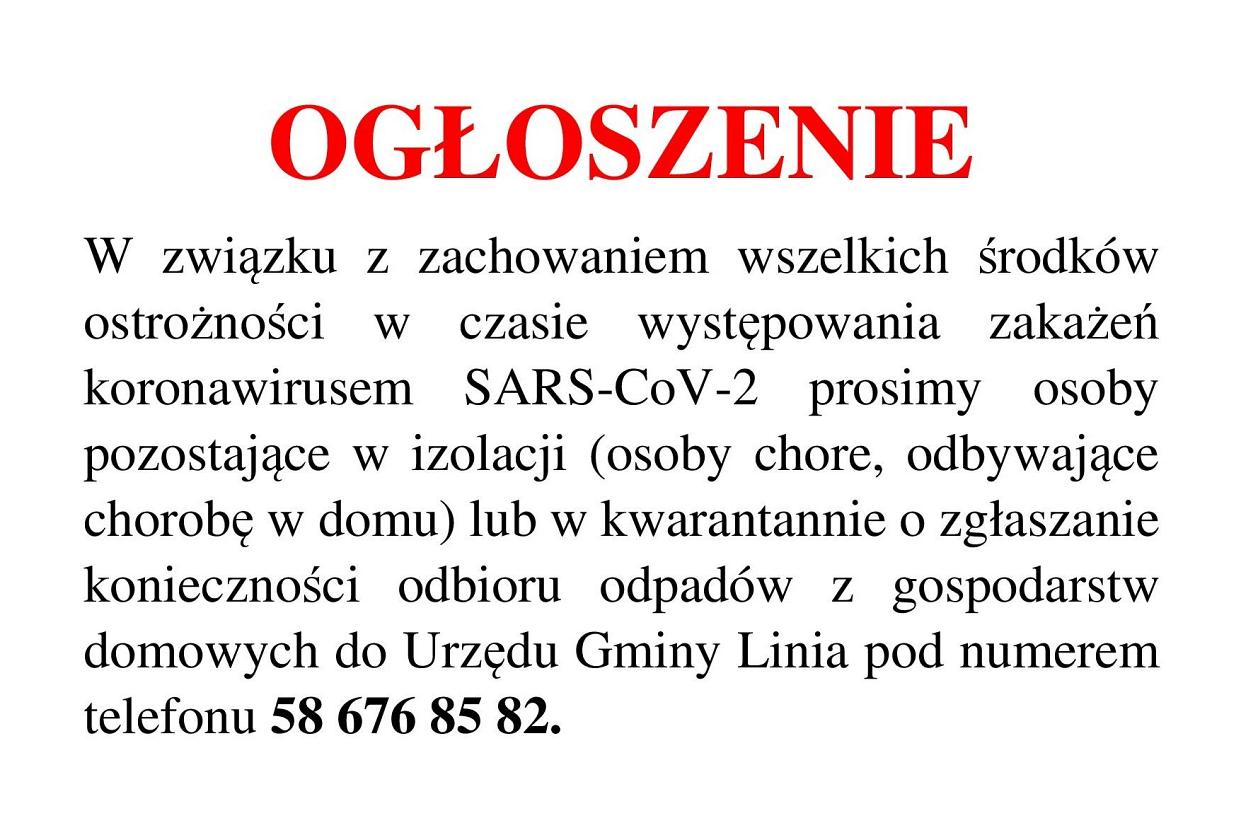 Odbiór śmieci od osób chorych na COVID-19 lub przebywających na kwarantannie