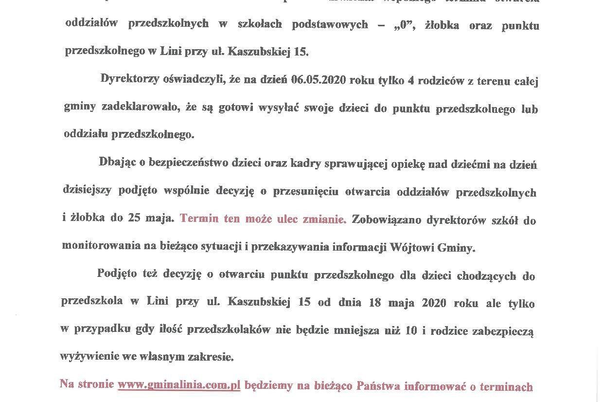 Informacja w sprawie żłobka i punktu przedszkolnego