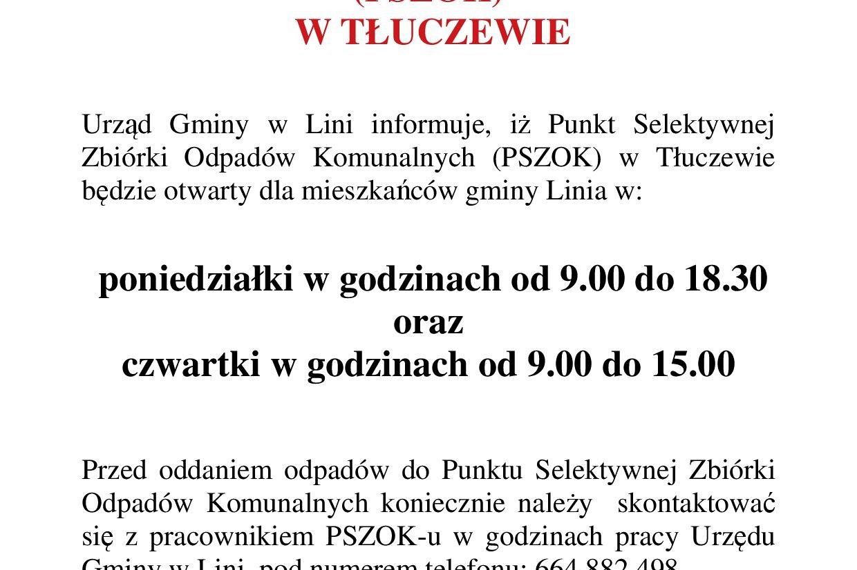 PSZOK w Tłuczewie - zmiana godzin