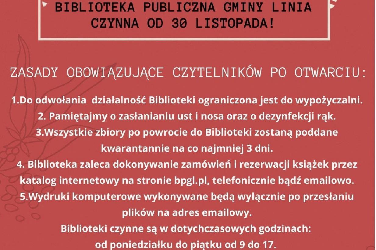 Biblioteka Publiczna otwarta od 30.11.2020