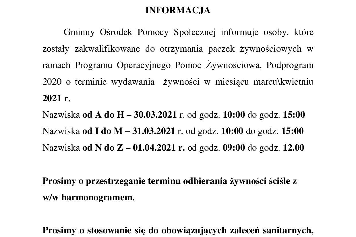 Pomoc żywnościowa - marzec 2021