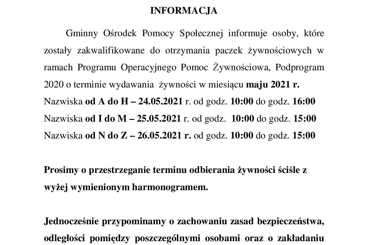 Pomoc żywnościowa - maj
