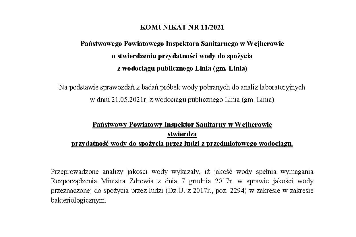 Komunikat o stanie wody z ujęć Linia