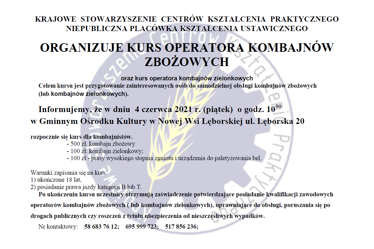 Kurs operatorów kombajnów zbożowych