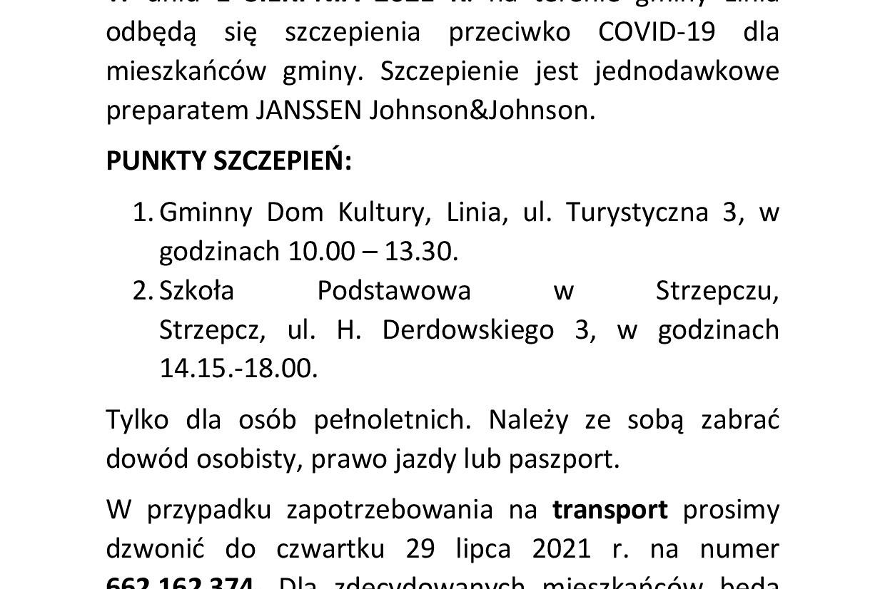 Szczepienie przeciwko COVID-19 w Gminie Linia