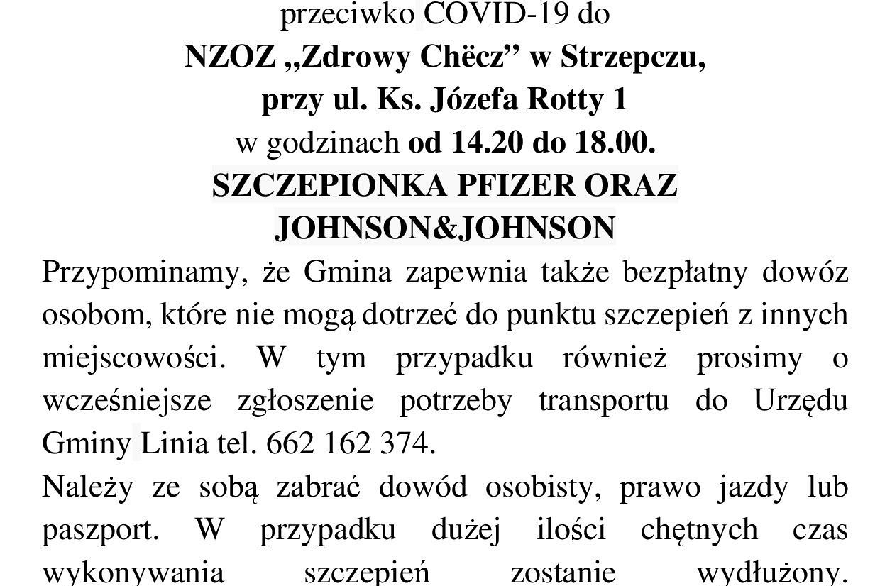 Akcja szczepień w Gminie Linia - 19.09.2021r.