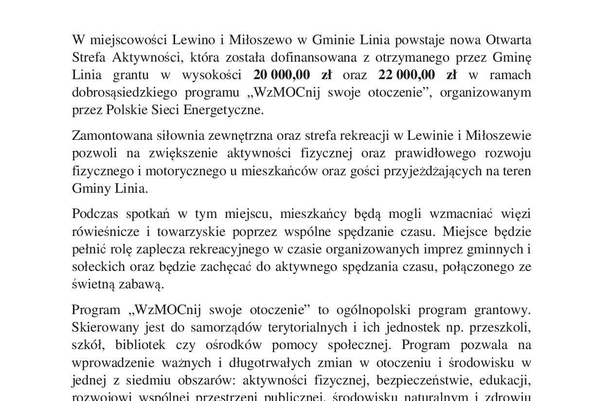 Wzmocnij swoje otoczenie - Lewino i Miłoszewo