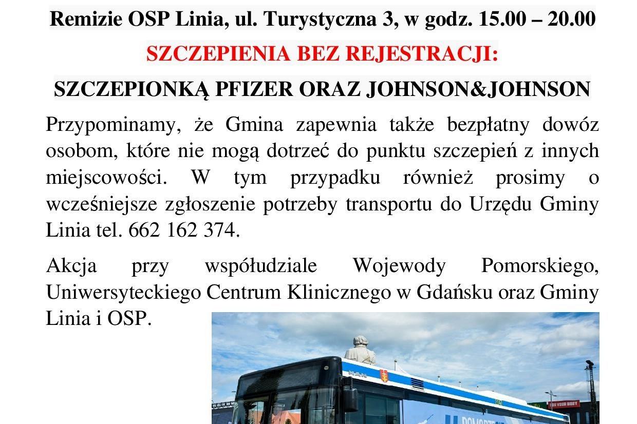 1 października 2021r. zapraszamy na szczepienia przeciwko COVID-19 do Lini