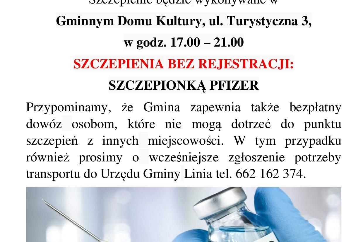 2 lutego 2022r. zapraszamy na szczepienia przeciwko COVID-19 do Lini.
