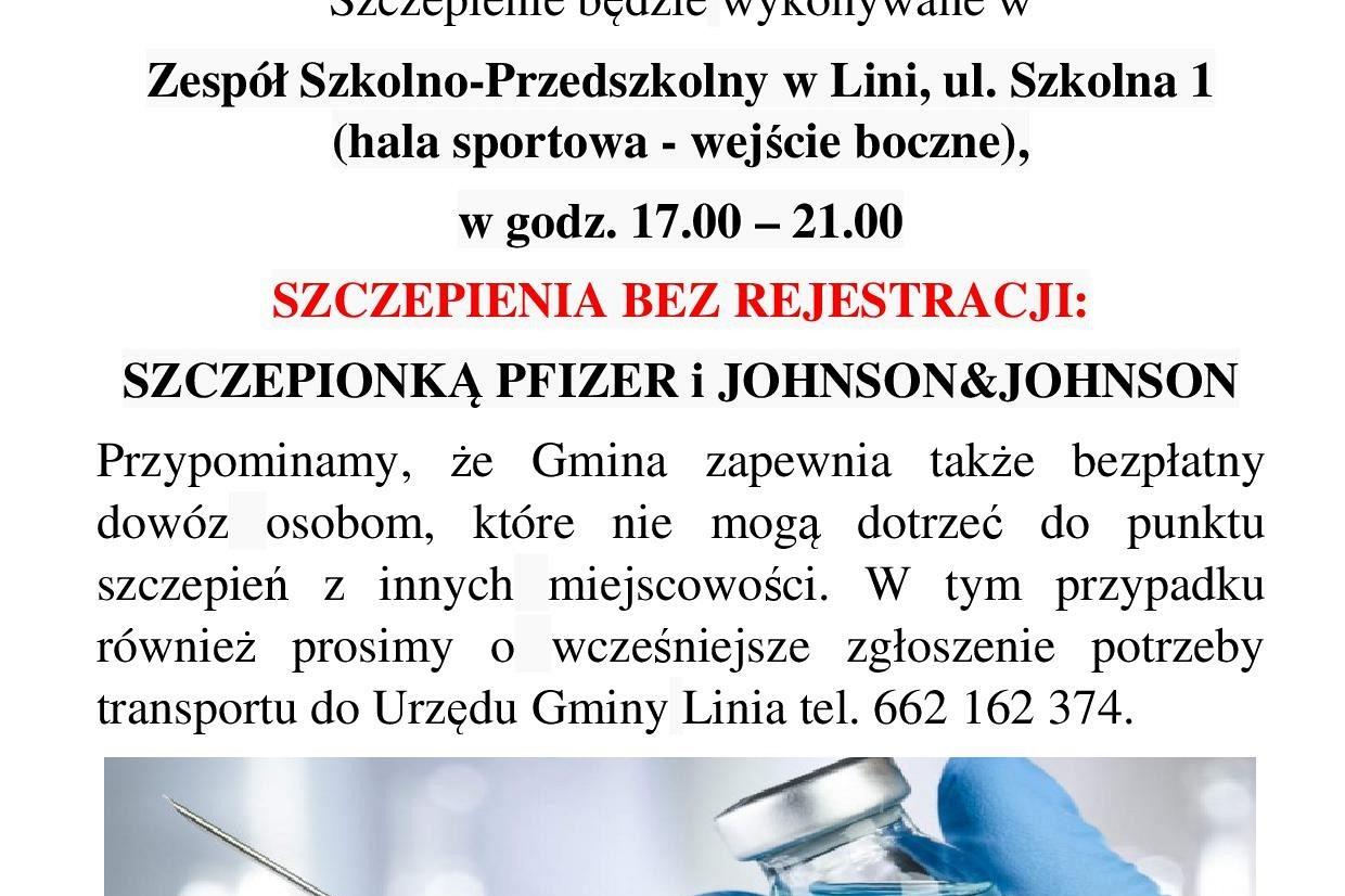 28 lutego 2022r. zapraszamy na szczepienia przeciwko COVID-19 do Lini.