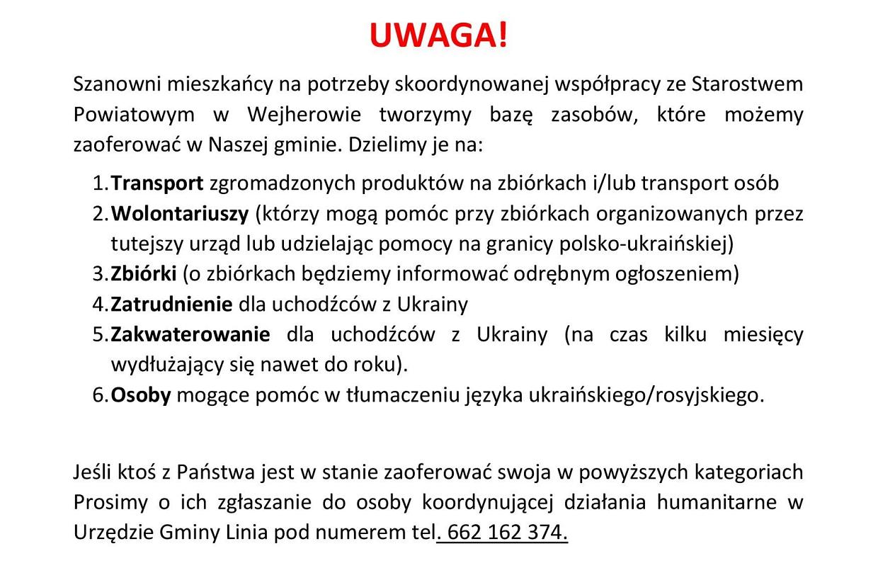 Pomoc Ukrainie - skoordynowana współpraca ze Starostwem Powiatowym w Wejherowie