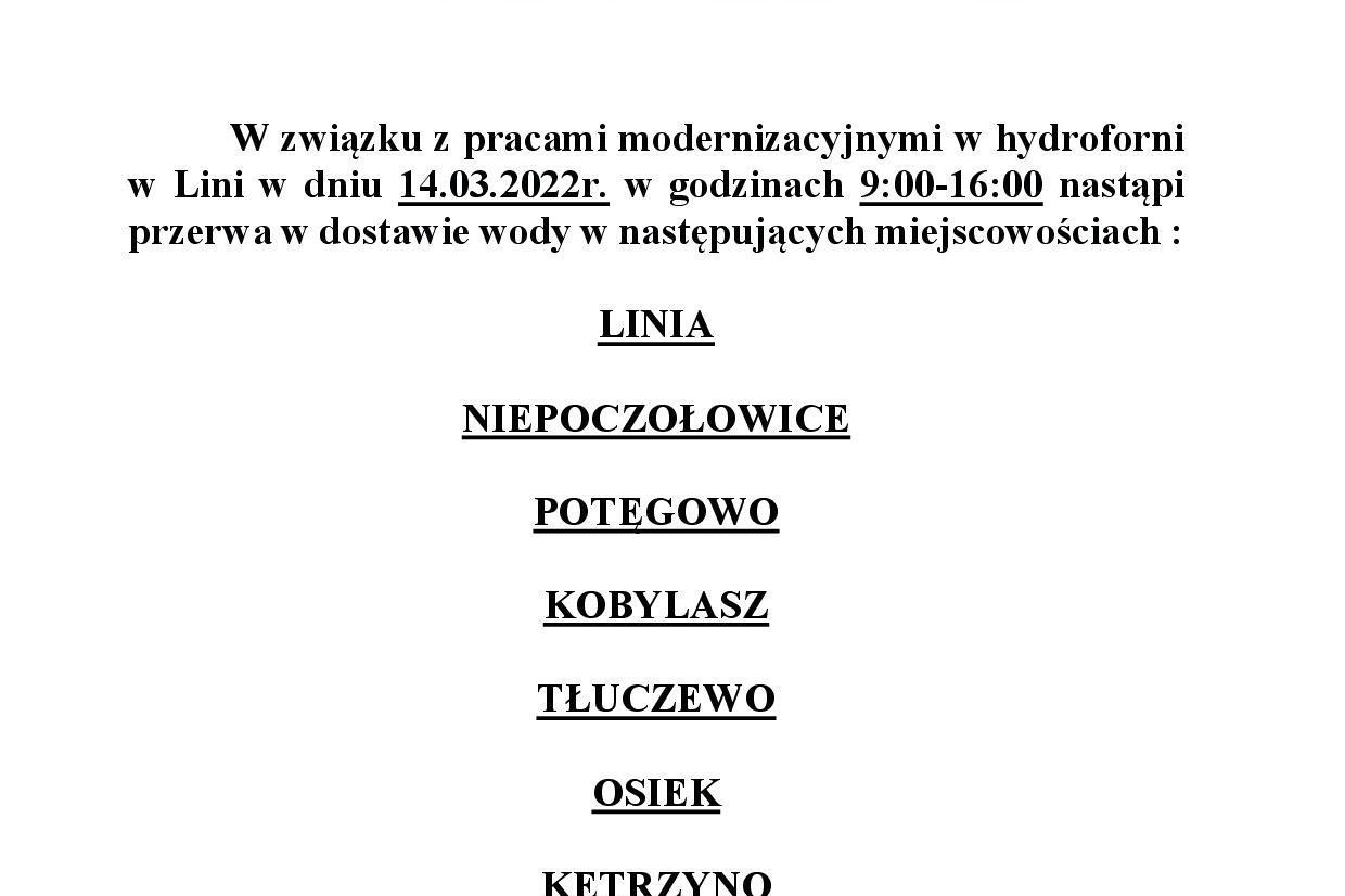 Przerwa w dostawie wody 14.03.2022