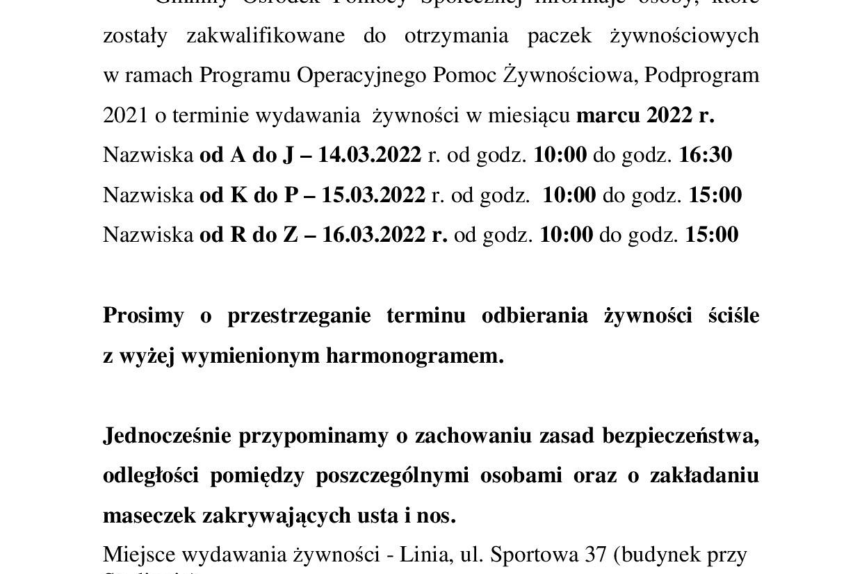 Pomoc żywnościowa - marzec 2022