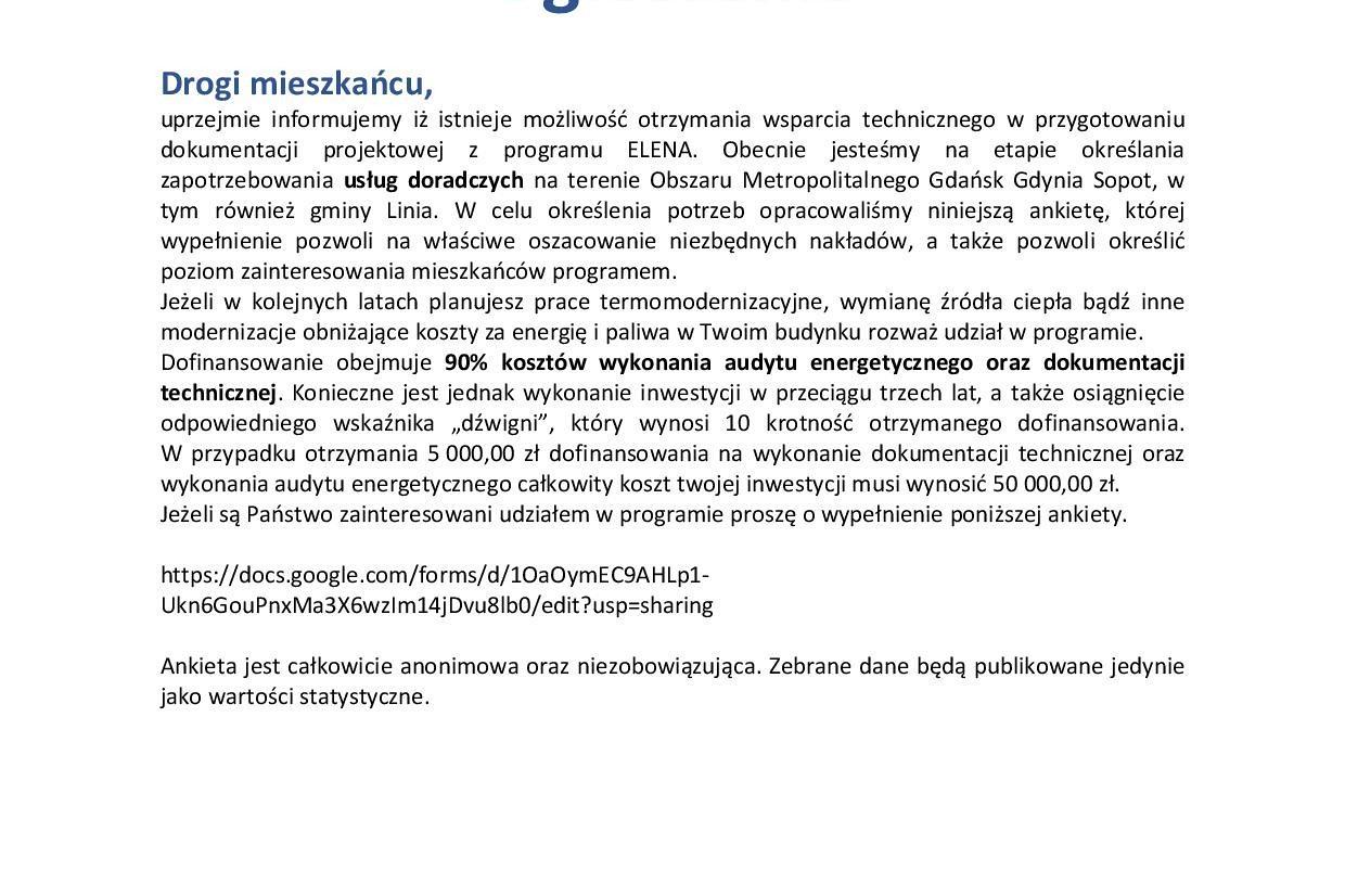 Możliwość otrzymania wsparcia technicznego w przygotowaniu dokumentacji projektowej z programu ELENA