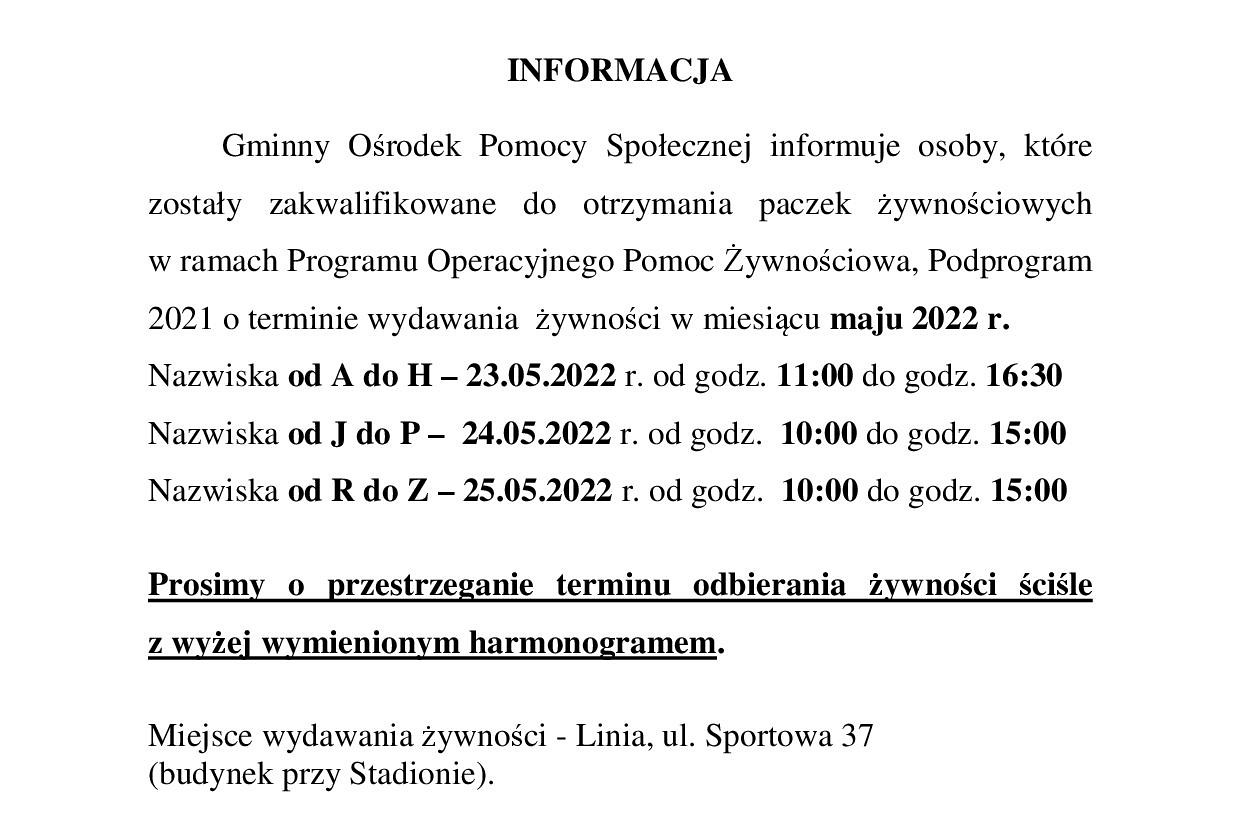 Pomoc żywnościowa - maj