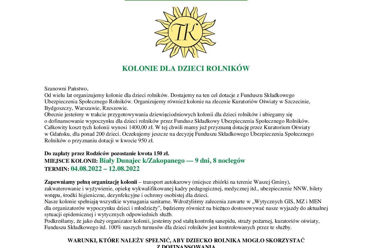 Kolonie dla dzieci rolników.