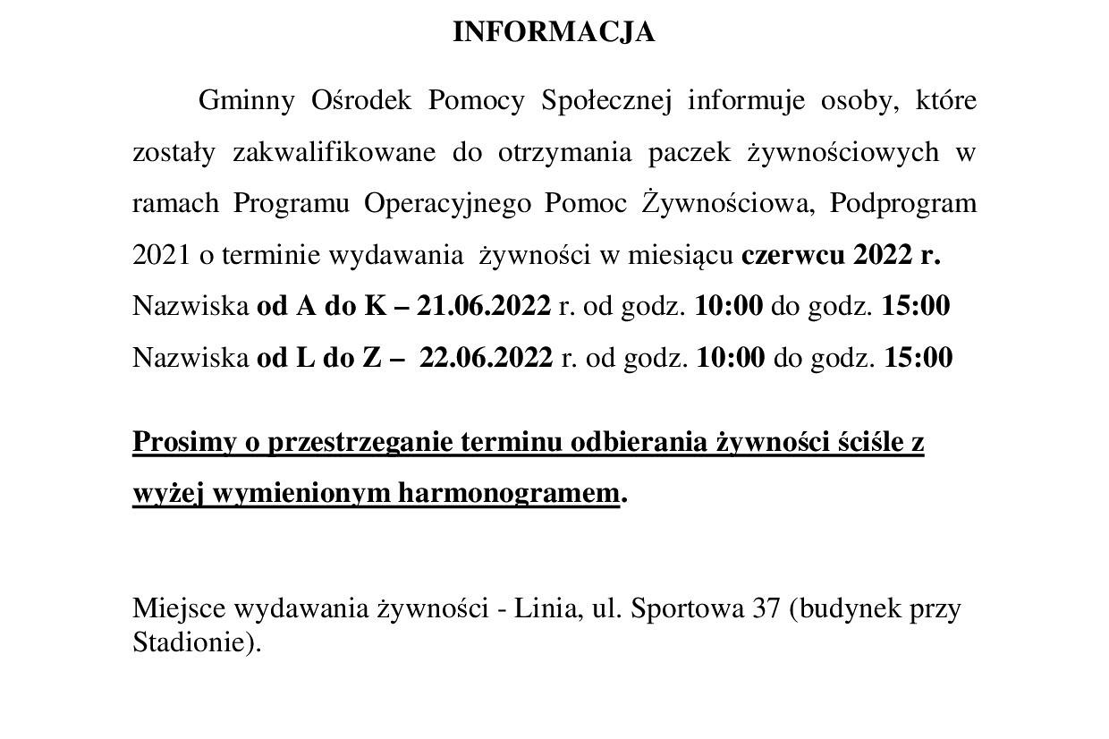 Pomoc żywnościowa - czerwiec