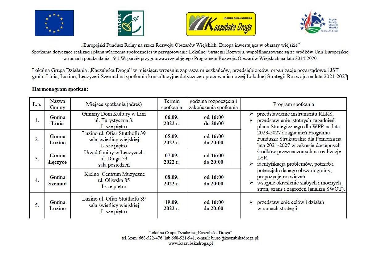 Lokalna Grupa Działania „Kaszubska Droga” zaprasza na spotkania konsultacyjne dotyczące opracowania nowej Lokalnej Strategii Rozwoju na lata 2021-2027