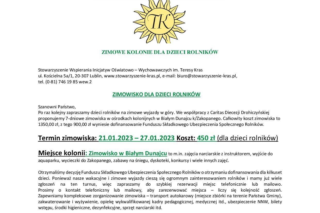 Zimowisko dla dzieci rolników