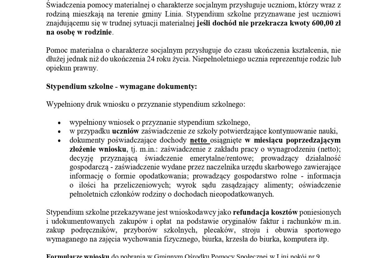 STYPENDIUM SZKOLNE NA ROK SZKOLNY 2023-2024