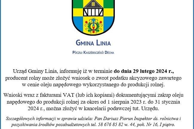 Ogłoszenie dotyczące zwrotu podatku akcyzowego zawartego w oleju napędowym