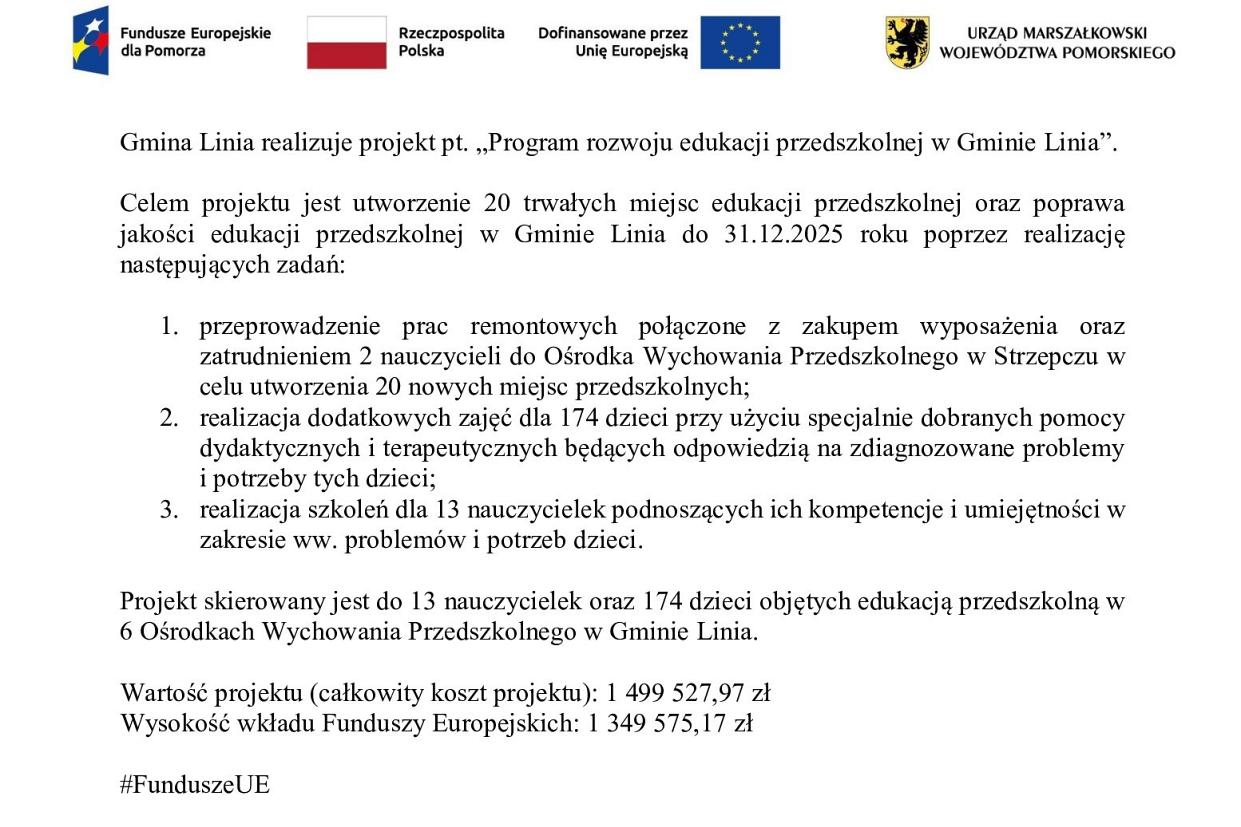 Program rozwoju edukacji przedszkolnej w Gminie Linia