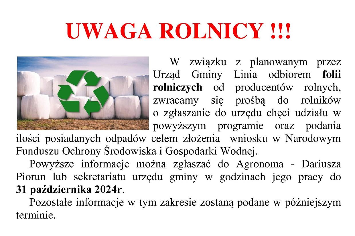 Informacja w sprawie przyjmowania i wywozu folii rolniczych