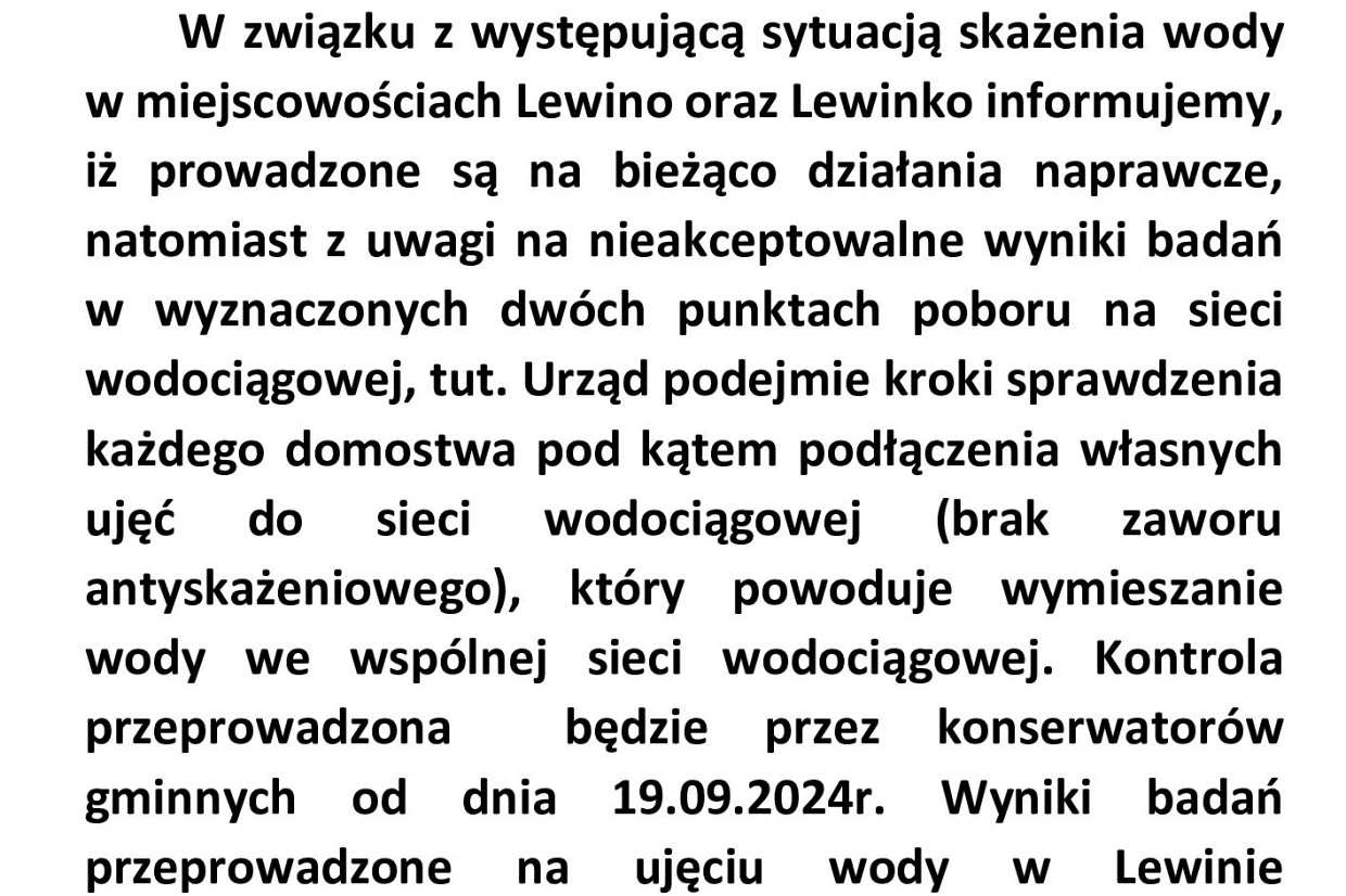 Uwaga mieszkańcy miejscowości Lewino i Lewinko !!