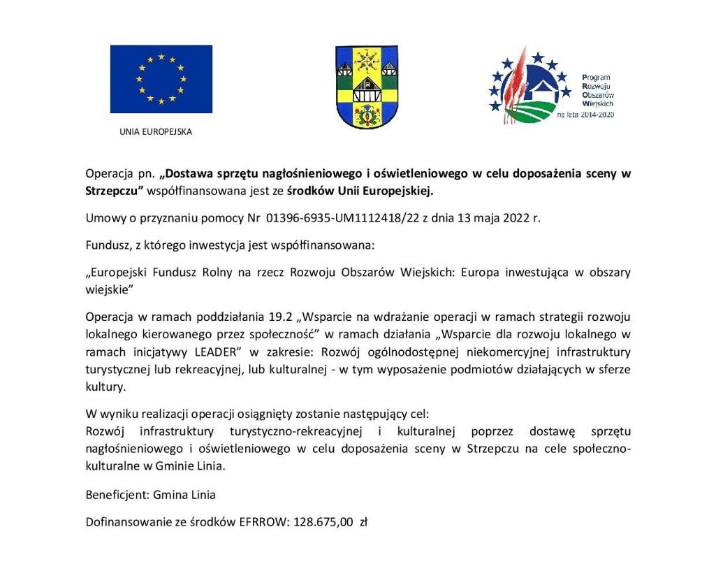 Dostawa sprzętu nagłośnieniowego i oświetleniowego w celu doposażenia sceny w Strzepczu
