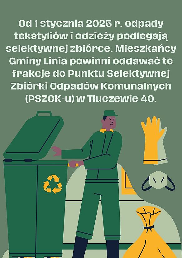 Selektywna zbiórka odpadów: osoba wrzuca śmieci do zielonego pojemnika na tle symboli recyklingu.