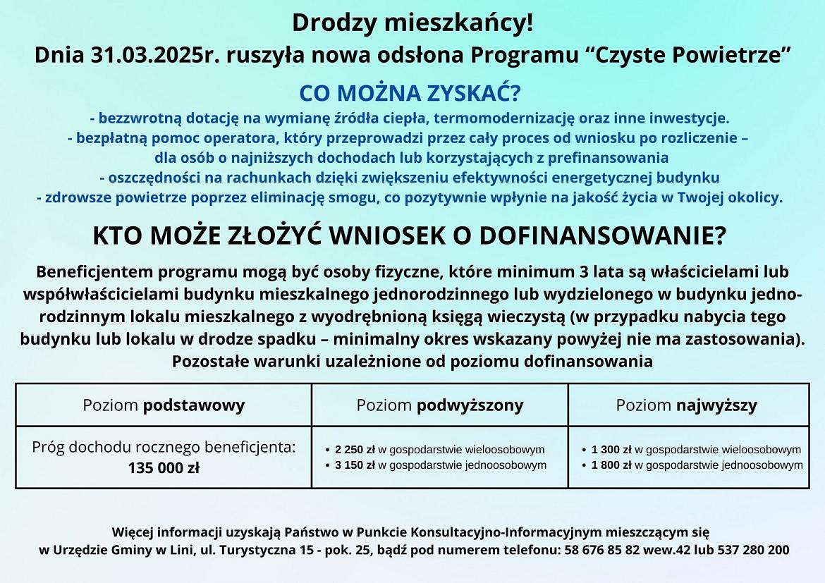 Gminna informacja o nowej odsłonie programu Czyste Powietrze z zasadami i terminami.