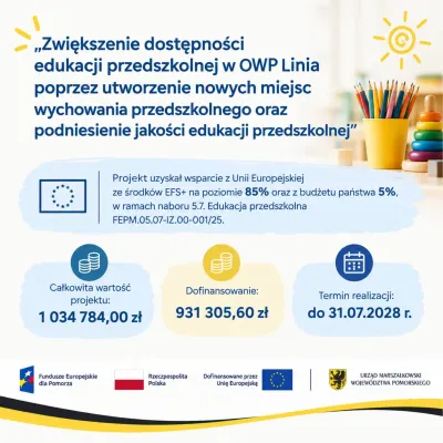 Umowa na zwiększenie dostępności edukacji przedszkolnej w OWP Linia poprzez utworzenie nowych miejsc wychowania przedszkolnego oraz podniesienie jakości edukacji przedszkolnej podpisana !