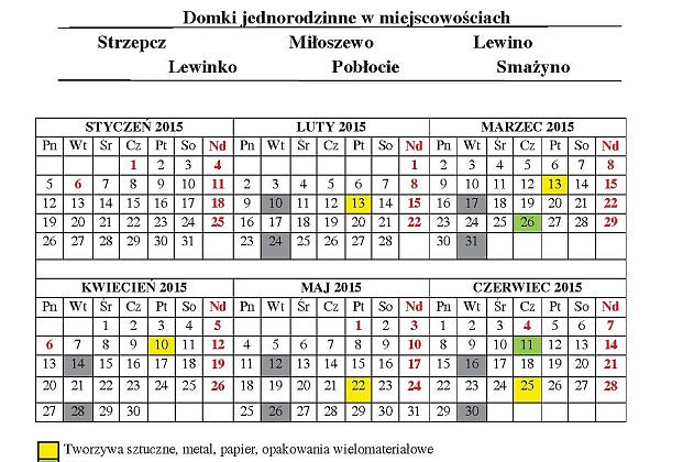 Harmonogram wywozu odpadów segregowanych   i zmieszanych   z terenu gminy Linia w 2015 roku.