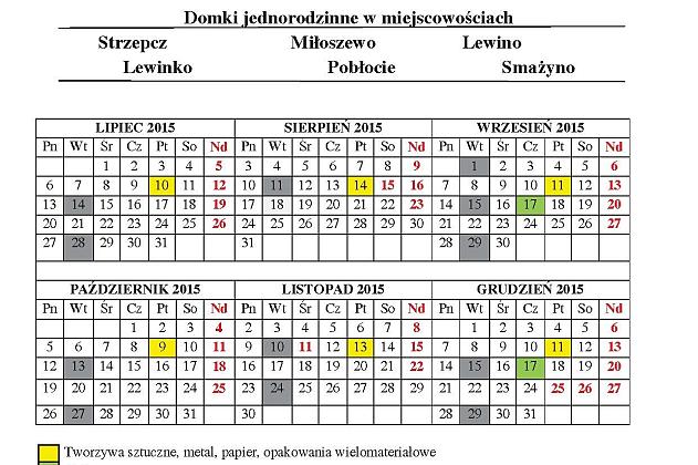Harmonogram wywozu odpadów segregowanych   i zmieszanych   z terenu gminy Linia w 2015 roku.