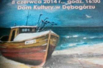 Plakat IX Spotkania Chóralnego w Dębogórzu z 08.06.2014 r. na tle morskim.