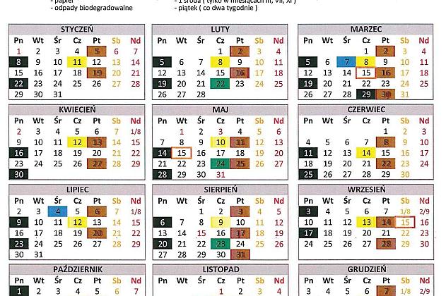 HARMONOGRAM WYWOZU ŚMIECI 2018