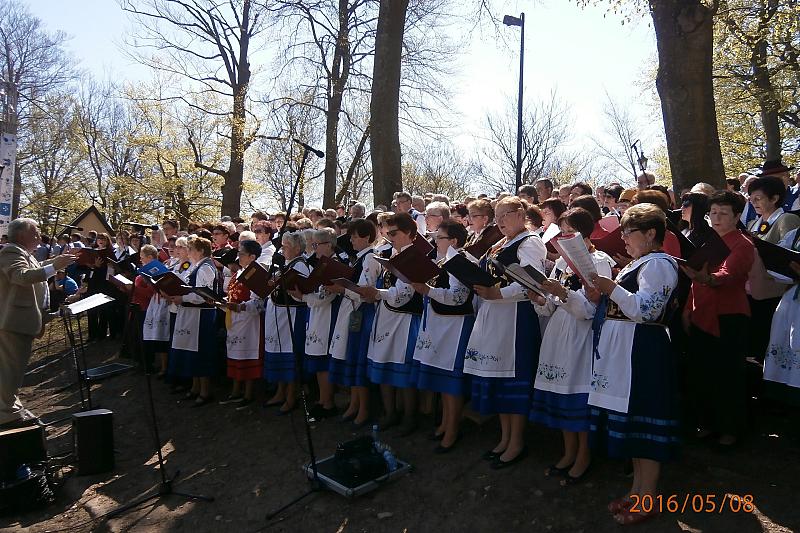 Zespół w strojach ludowych śpiewa podczas odpustu w Wejherowie.