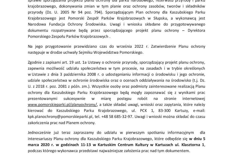 Planu ochrony dla Kaszubskiego Parku Krajobrazowego.