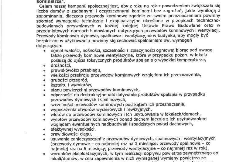 Komunikat Międzywojewódzkiego Cechu Kominiarzy