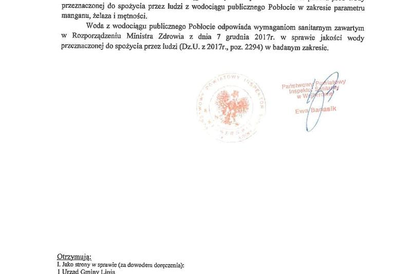 Komunikat o stanie wody z ujęcia Pobłocie - woda zdatna do spożycia!