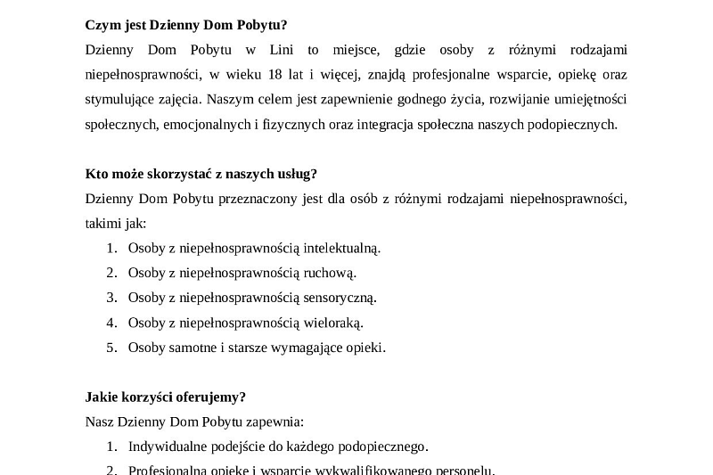 OGŁOSZENIE O NABORZE DO DZIENNEGO DOMU POBYTU W LINI